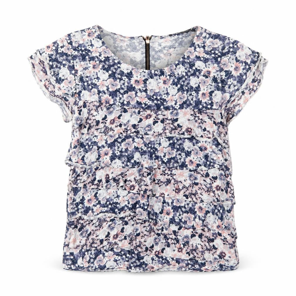 Marks & Spencer Womens Blue Floral Viscose Basic T-Shirt Size 8 Round Neck