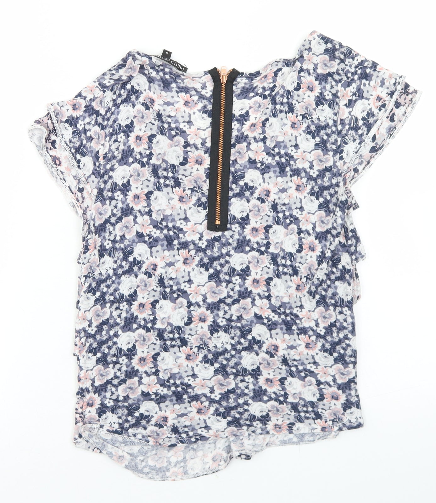 Marks and Spencer Womens Blue Floral Viscose Basic T-Shirt Size 8 Round Neck