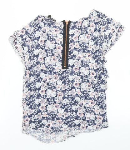 Marks & Spencer Womens Blue Floral Viscose Basic T-Shirt Size 8 Round Neck