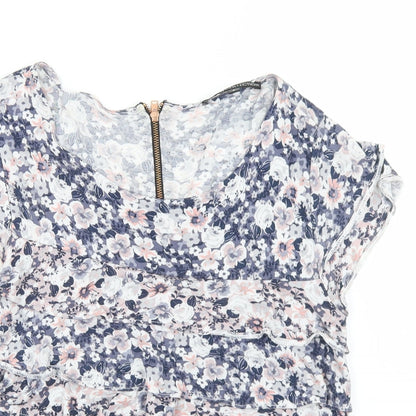 Marks & Spencer Womens Blue Floral Viscose Basic T-Shirt Size 8 Round Neck