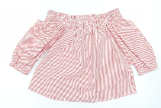 Atmosphere Womens Red Striped Cotton Cropped Blouse Size 10 Off the Shoulder