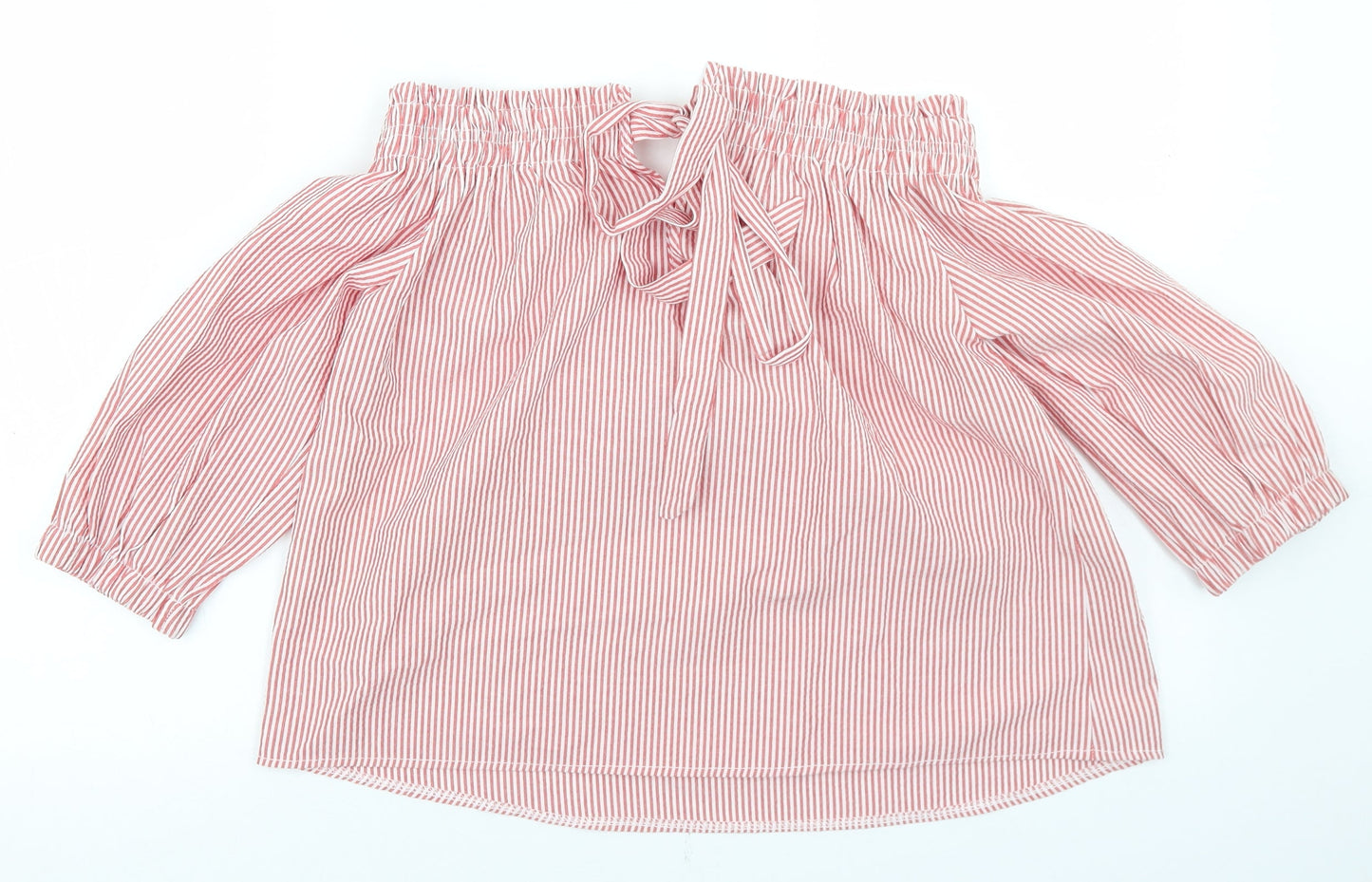 Atmosphere Womens Red Striped Cotton Cropped Blouse Size 10 Off the Shoulder