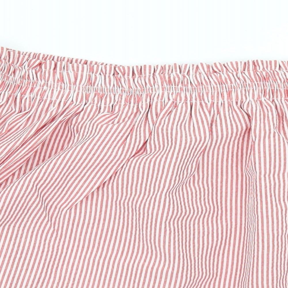 Atmosphere Womens Red Striped Cotton Cropped Blouse Size 10 Off the Shoulder