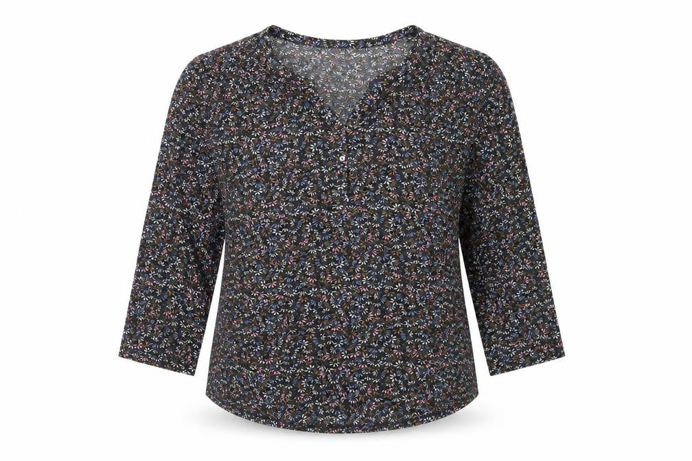 H&M Womens Black Floral Polyester Basic T-Shirt Size S Round Neck