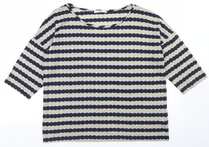 Oasis Womens Beige Striped Polyester Basic T-Shirt Size M Round Neck