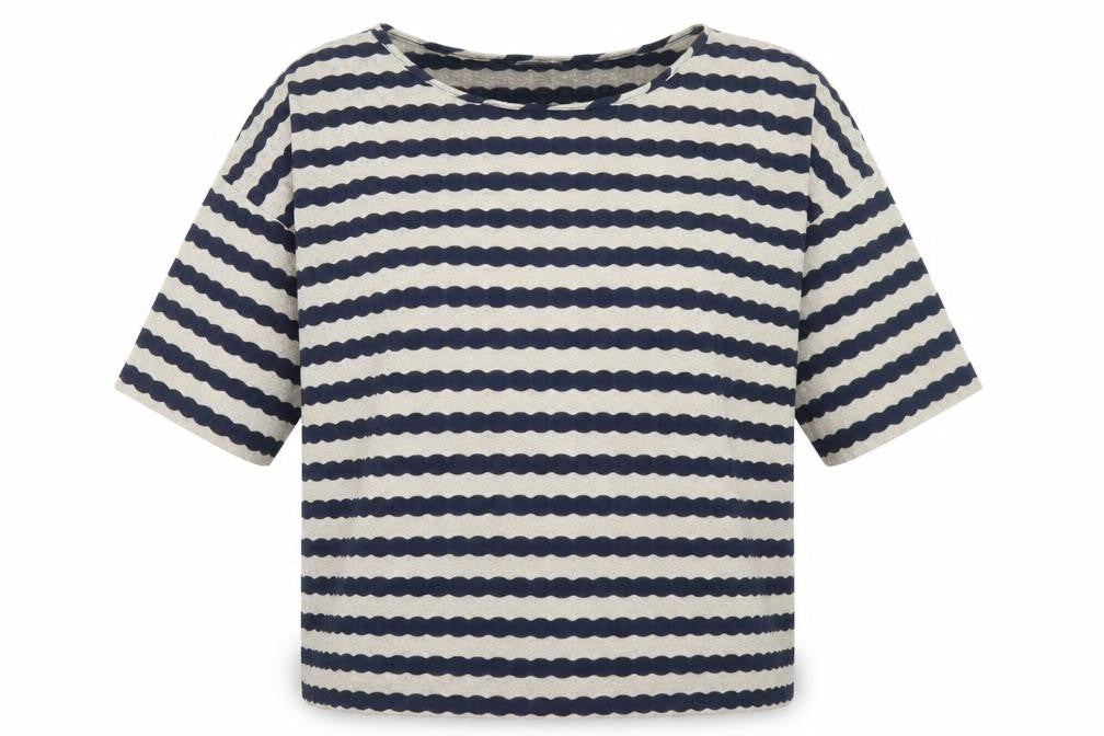 Oasis Womens Beige Striped Polyester Basic T-Shirt Size M Round Neck