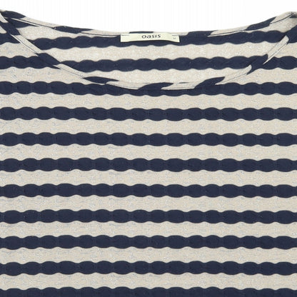 Oasis Womens Beige Striped Polyester Basic T-Shirt Size M Round Neck