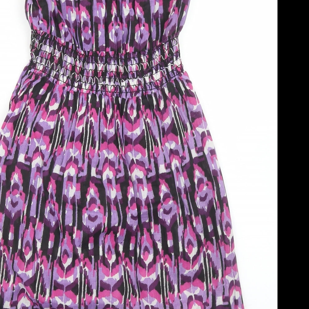 Ocean Club Womens Purple Animal Print Cotton Skater Dress  Size 8  Round Neck