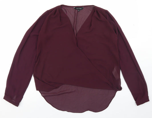 New Look Womens Purple  Polyester Basic Blouse Size 8 V-Neck