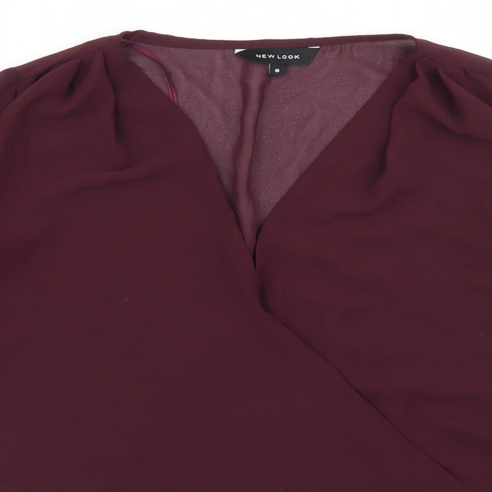 New Look Womens Purple  Polyester Basic Blouse Size 8 V-Neck