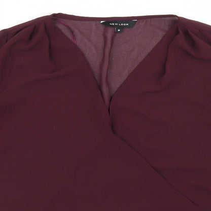 New Look Womens Purple  Polyester Basic Blouse Size 8 V-Neck