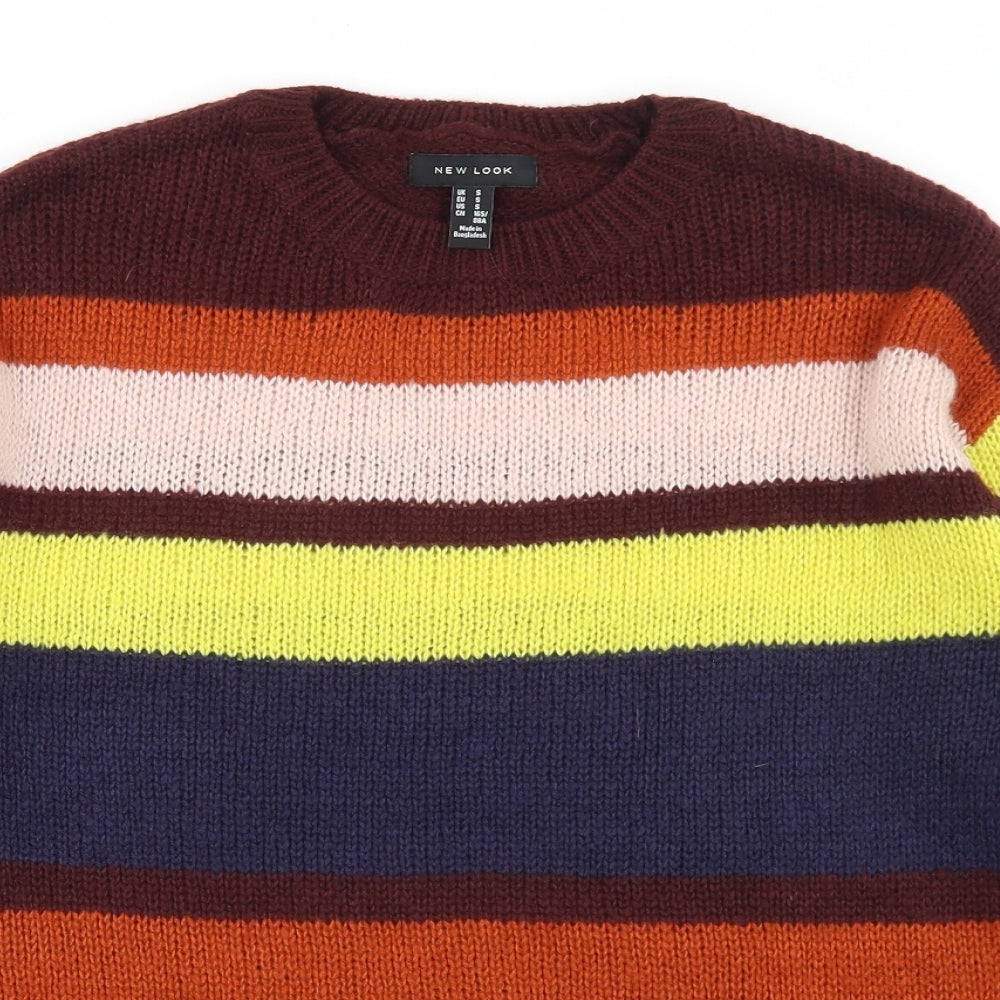 New Look Womens Multicoloured Round Neck Striped Acrylic Pullover Jumper Size S