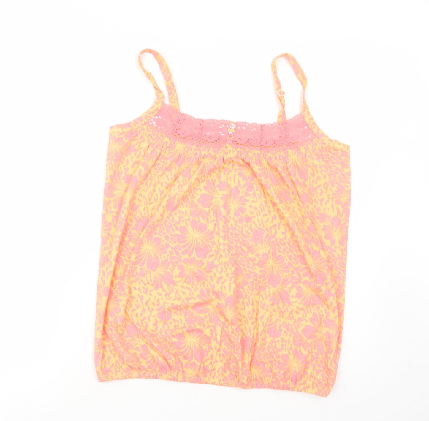 BHS Womens Orange Floral Cotton Camisole Blouse Size 12 Square Neck - Lace Detail