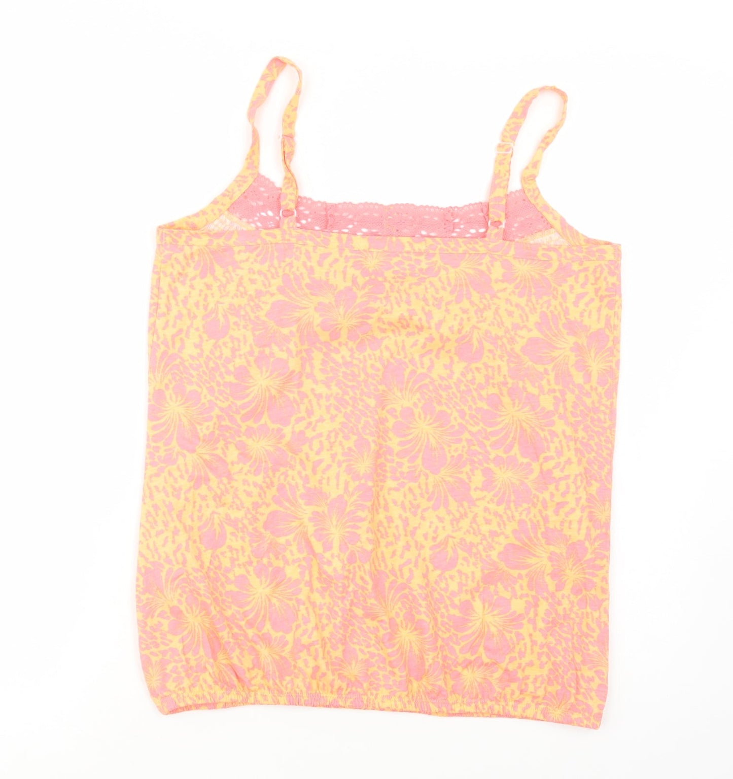 BHS Womens Orange Floral Cotton Camisole Blouse Size 12 Square Neck - Lace Detail