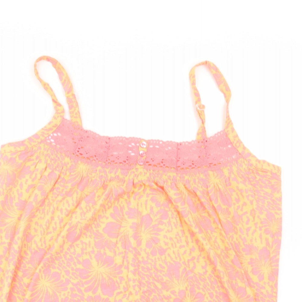 BHS Womens Orange Floral Cotton Camisole Blouse Size 12 Square Neck - Lace Detail