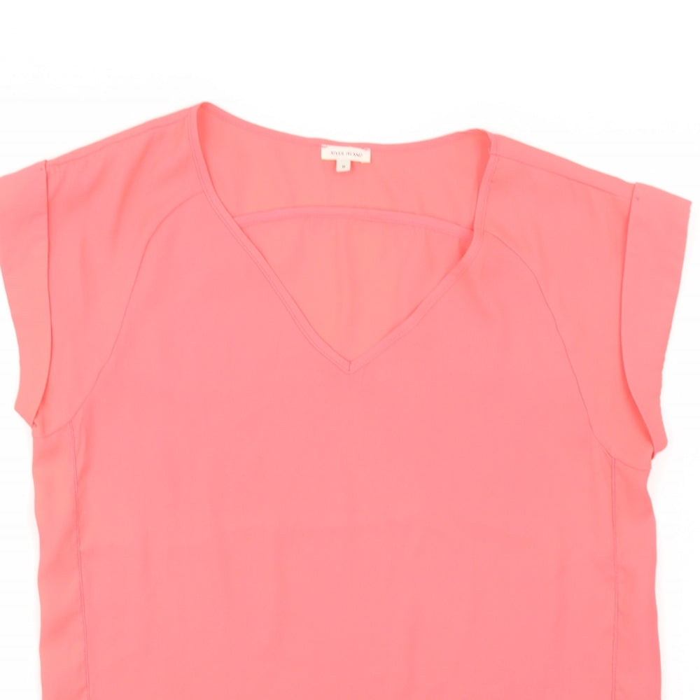 River Island Womens Pink  Polyester Basic Blouse Size 8 V-Neck