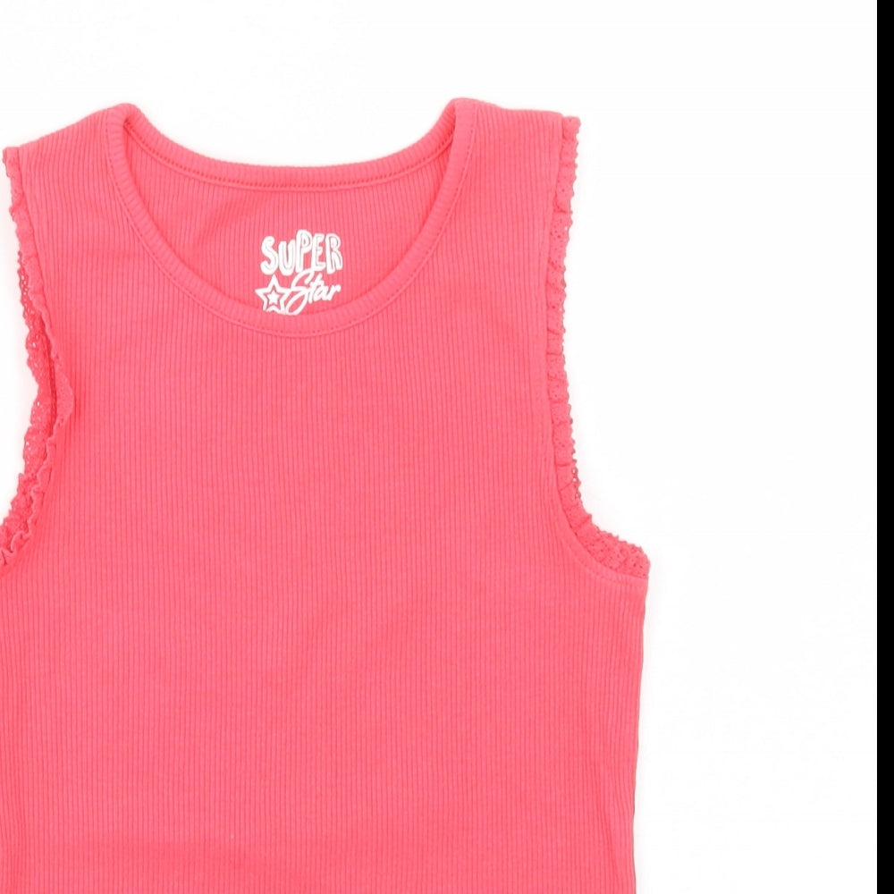 F&F Girls Pink  Cotton Basic Tank Size 6-7 Years Crew Neck Pullover