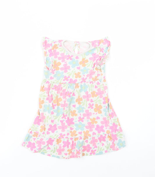 Dunnes Stores Baby Multicoloured Floral Cotton Fit & Flare  Size 18-24 Months  Crew Neck Button