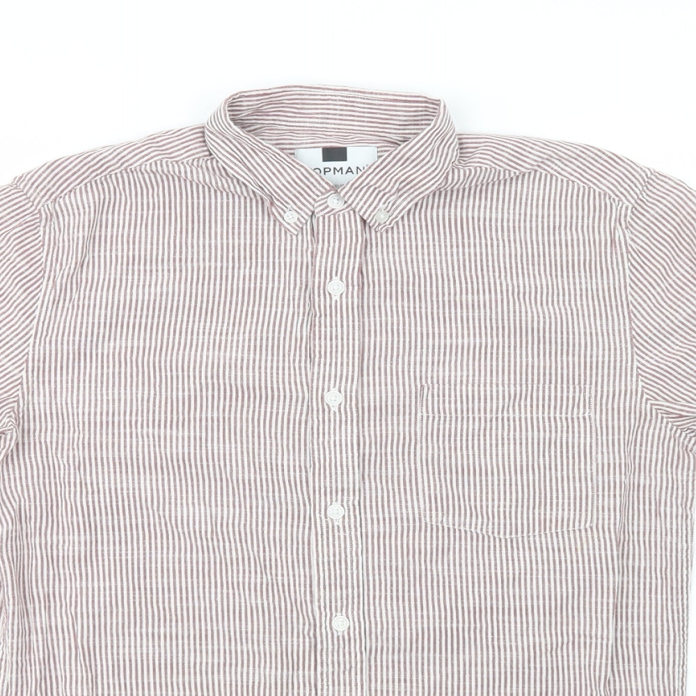 Topman Mens Red Striped Cotton  Button-Up Size S Collared Button
