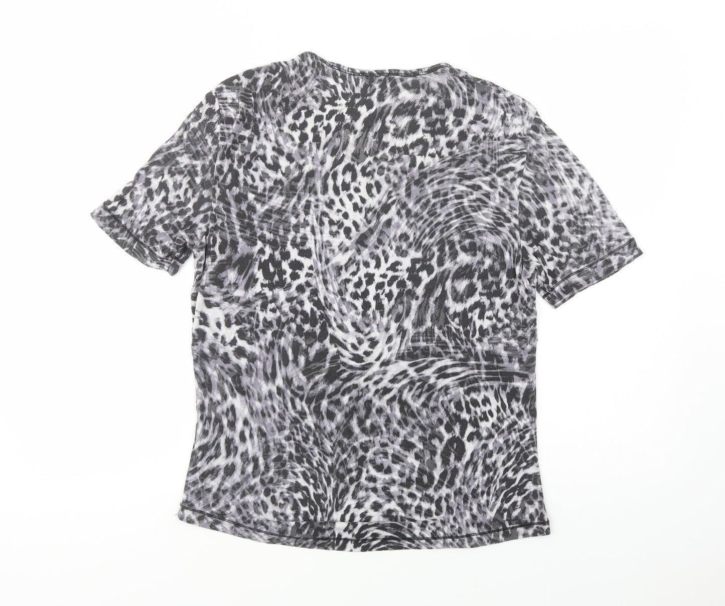 Gerry Weber Womens Grey Animal Print Viscose Basic T-Shirt Size 14 Scoop Neck
