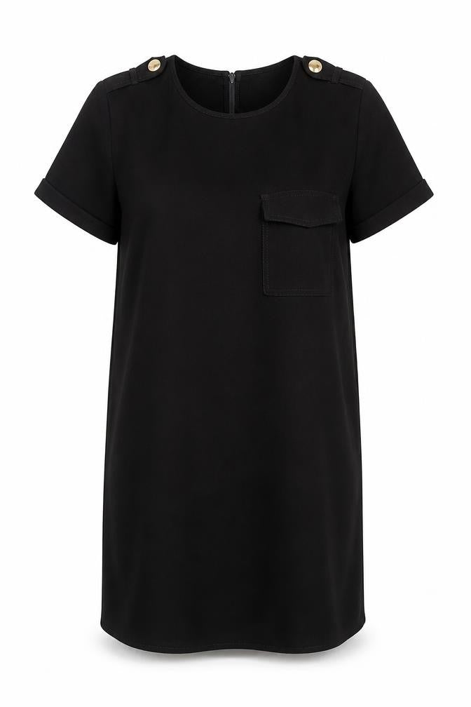 New Look Womens Black  Polyester Shift  Size 8  Crew Neck Button