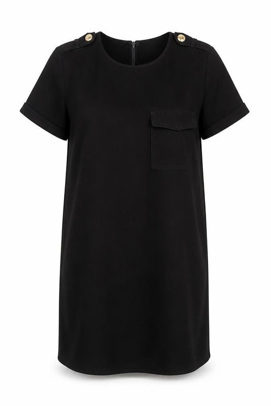 New Look Womens Black  Polyester Shift  Size 8  Crew Neck Button