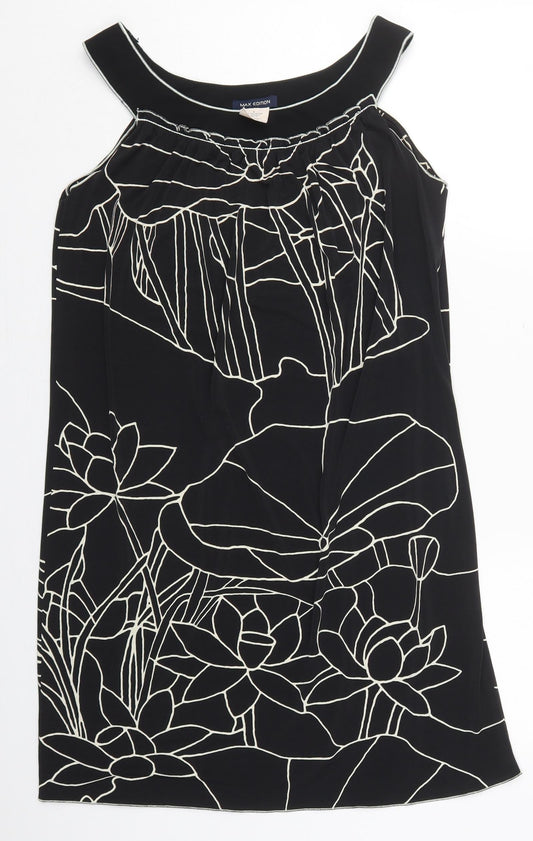 Max Edition Womens Black Floral Polyester Tank Dress  Size S  Boat Neck Pullover