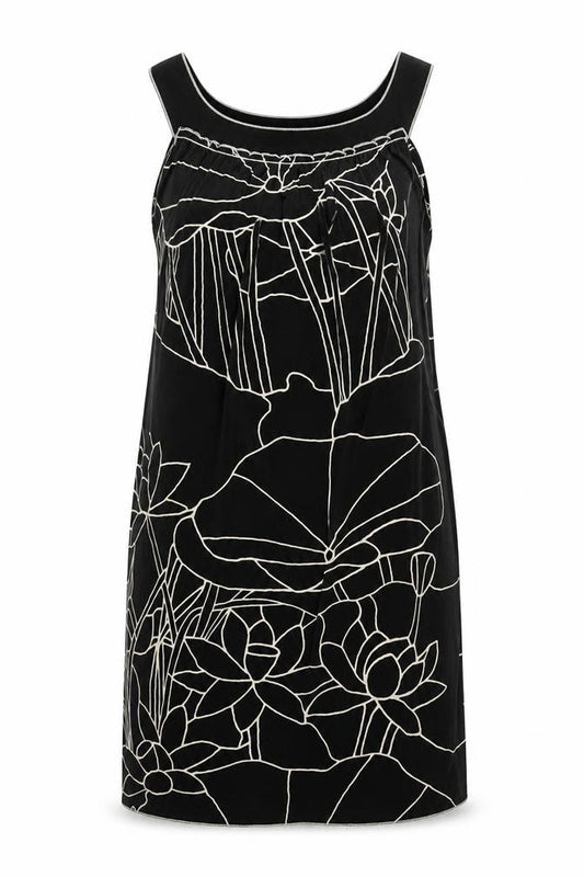 Max Edition Womens Black Floral Polyester Tank Dress  Size S  Boat Neck Pullover