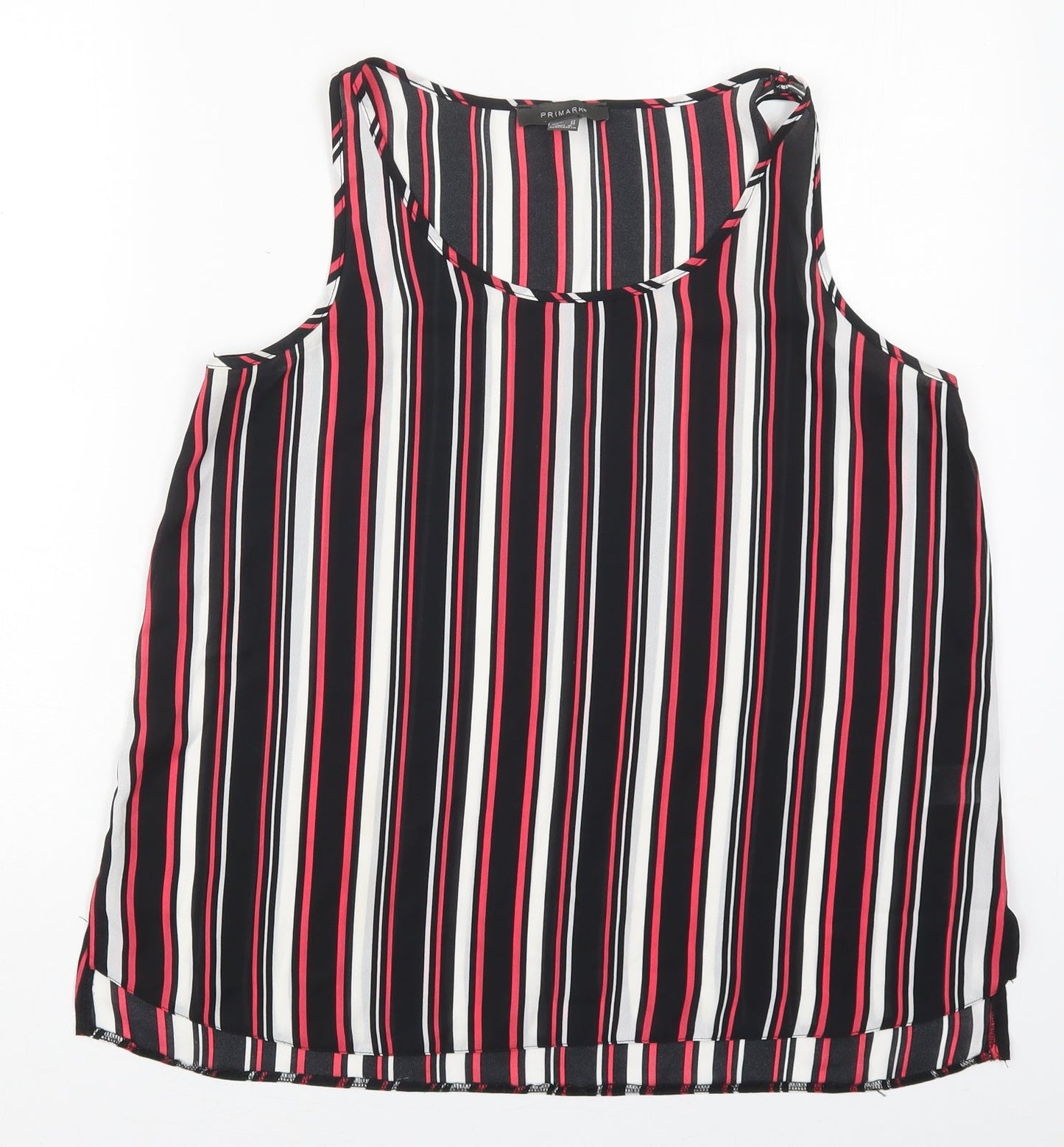 Primark Womens Black Striped Polyester Basic Tank Size 14 Round Neck - Pink