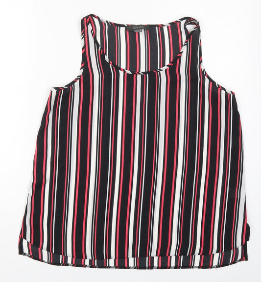 Primark Womens Black Striped Polyester Basic Tank Size 14 Round Neck - Pink