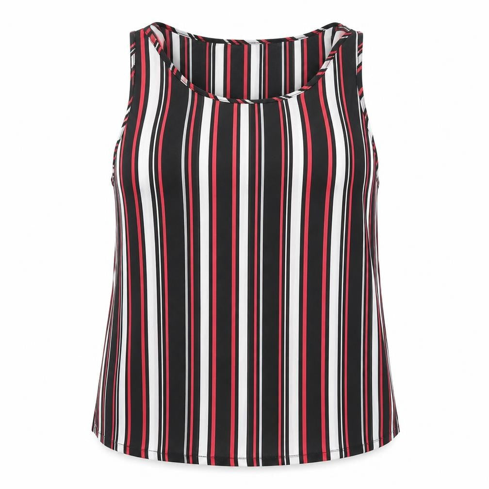 Primark Womens Black Striped Polyester Basic Tank Size 14 Round Neck - Pink