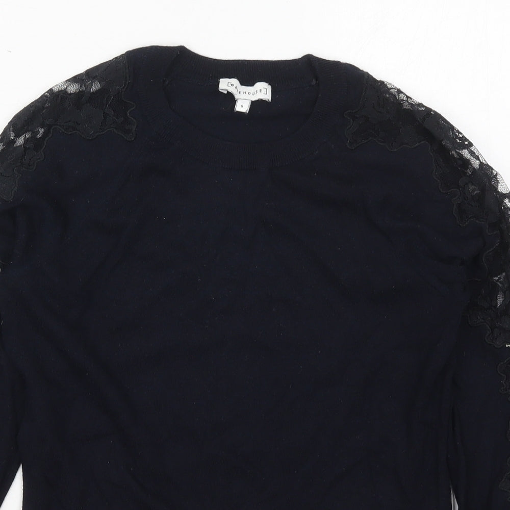 Warehouse Womens Blue Crew Neck  Viscose Pullover Jumper Size 8
