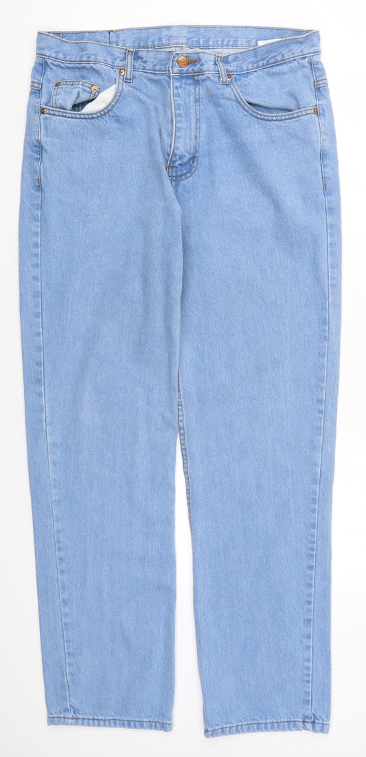 Preworn Womens Blue  Cotton Straight Jeans Size 36 in L31 in Regular Button