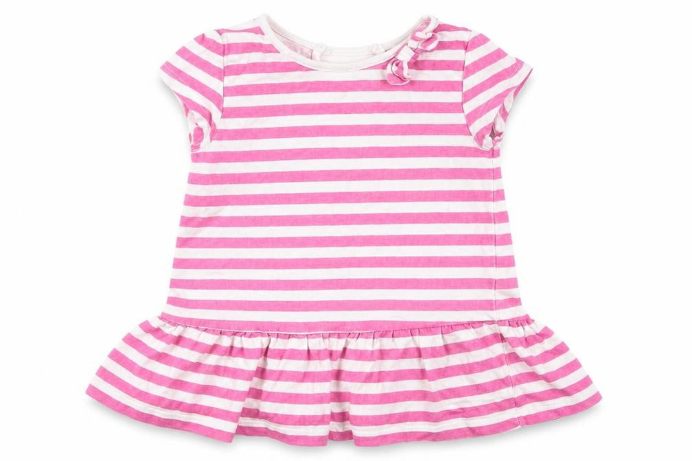 Matalan Girls Pink Striped Cotton Skater Dress  Size 9-12 Months  Crew Neck Pullover