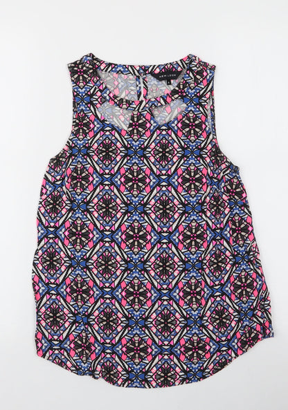 New Look Womens Multicoloured Geometric Viscose Basic Blouse Size 8 Round Neck