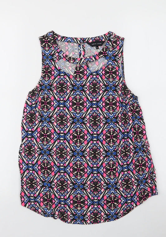 New Look Womens Multicoloured Geometric Viscose Basic Blouse Size 8 Round Neck