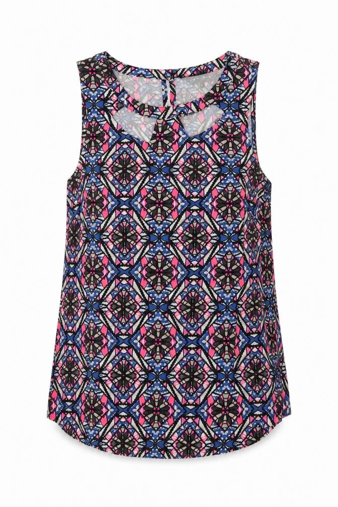 New Look Womens Multicoloured Geometric Viscose Basic Blouse Size 8 Round Neck