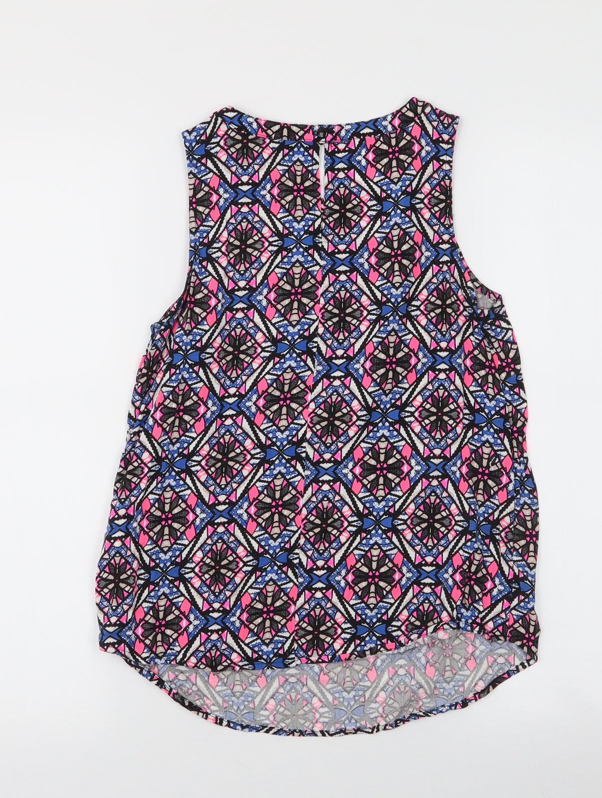 New Look Womens Multicoloured Geometric Viscose Basic Blouse Size 8 Round Neck