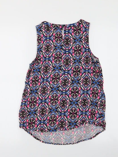 New Look Womens Multicoloured Geometric Viscose Basic Blouse Size 8 Round Neck