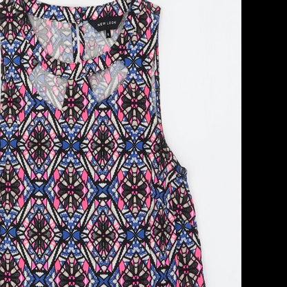 New Look Womens Multicoloured Geometric Viscose Basic Blouse Size 8 Round Neck