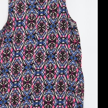 New Look Womens Multicoloured Geometric Viscose Basic Blouse Size 8 Round Neck