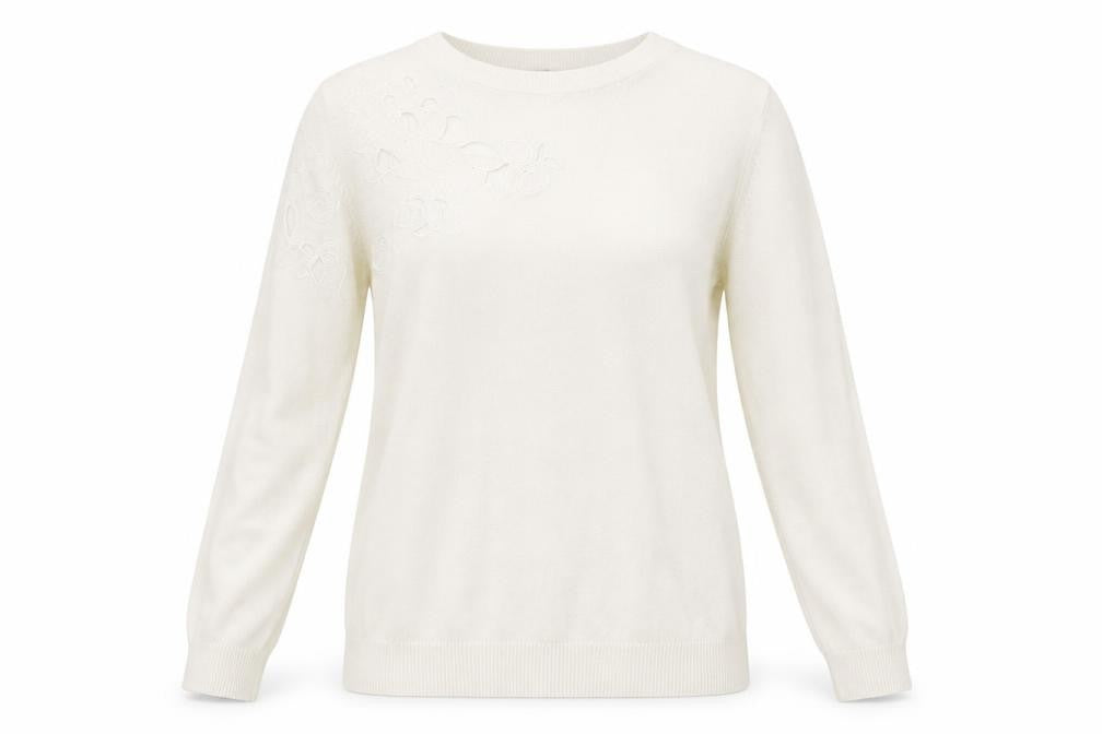 Oasis Womens Ivory Round Neck  Cotton Pullover Jumper Size S