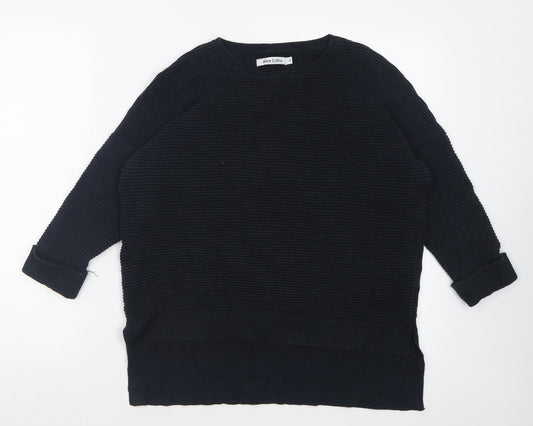 Alice Collins Womens Black Crew Neck Striped Viscose Pullover Jumper Size 12