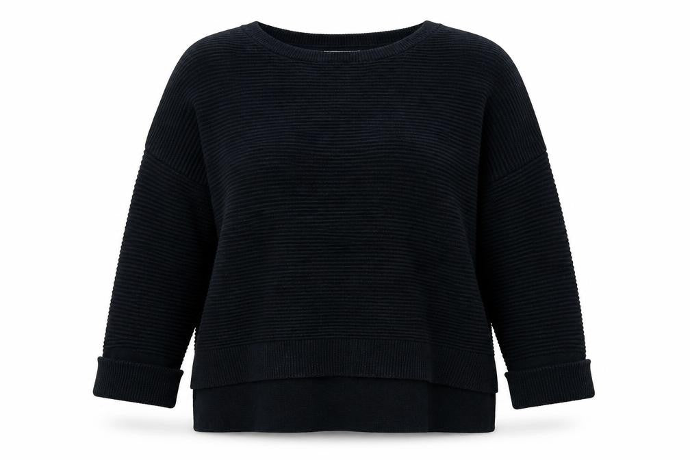 Alice Collins Womens Black Crew Neck Striped Viscose Pullover Jumper Size 12