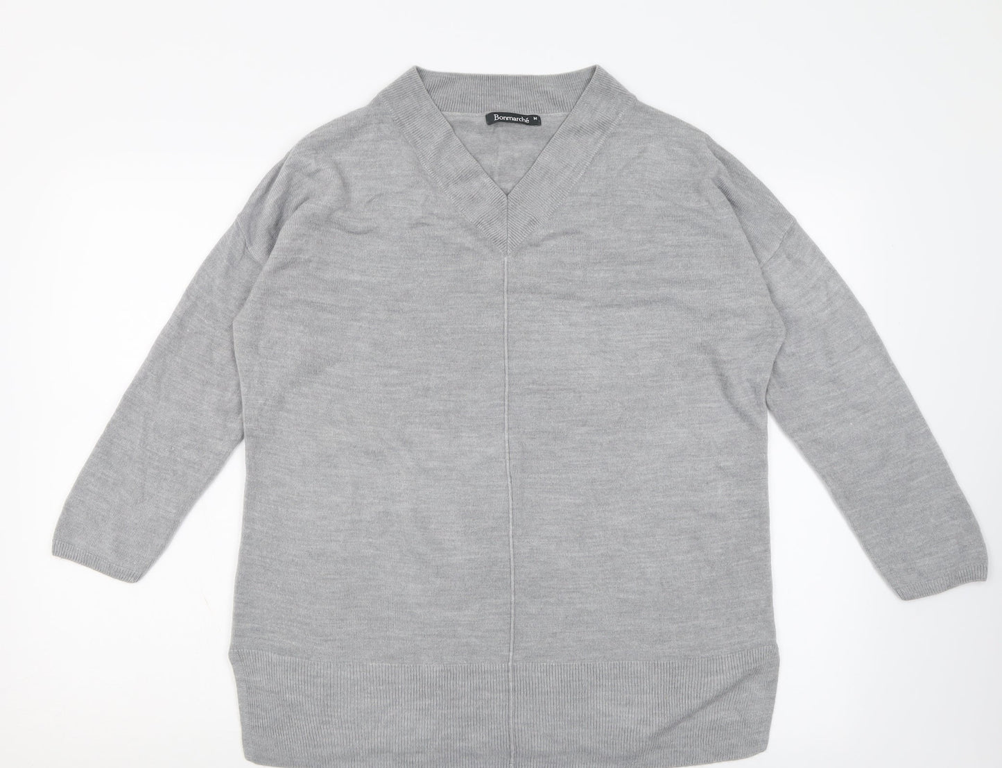 Bonmarché Womens Grey V-Neck  Acrylic Pullover Jumper Size M