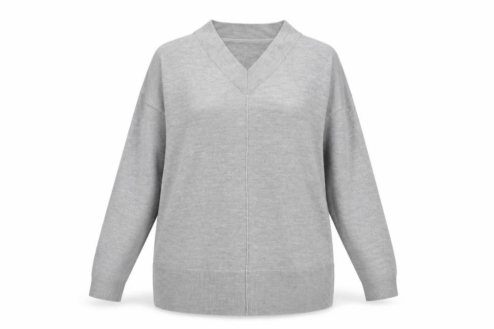 Bonmarché Womens Grey V-Neck Acrylic Pullover Jumper Size M