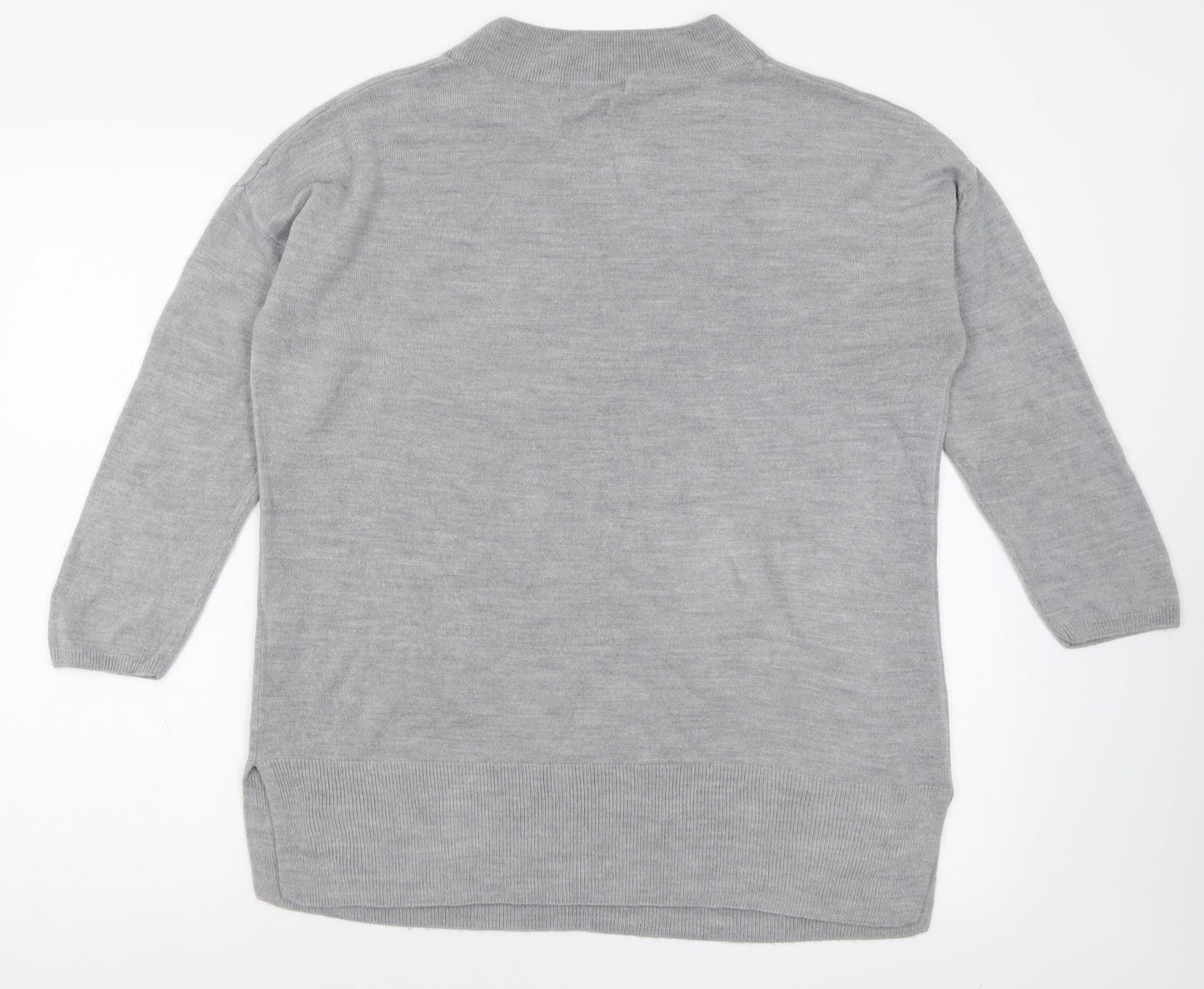 Bonmarché Womens Grey V-Neck  Acrylic Pullover Jumper Size M