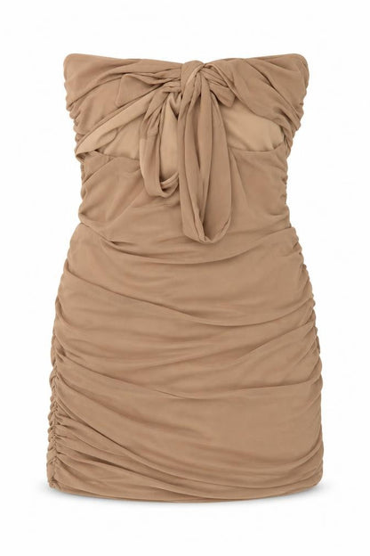 Pink vanilla Womens Beige  Polyester Mini  Size 10  Off the Shoulder Tie