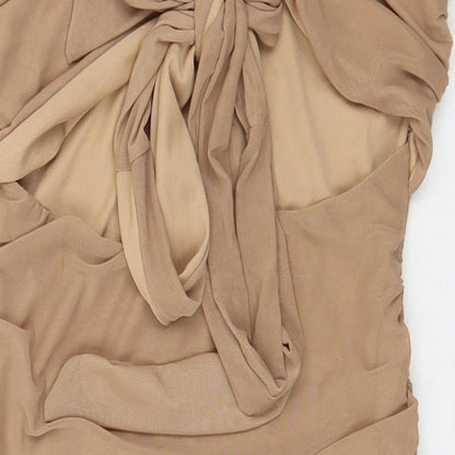 Pink vanilla Womens Beige  Polyester Mini  Size 10  Off the Shoulder Tie