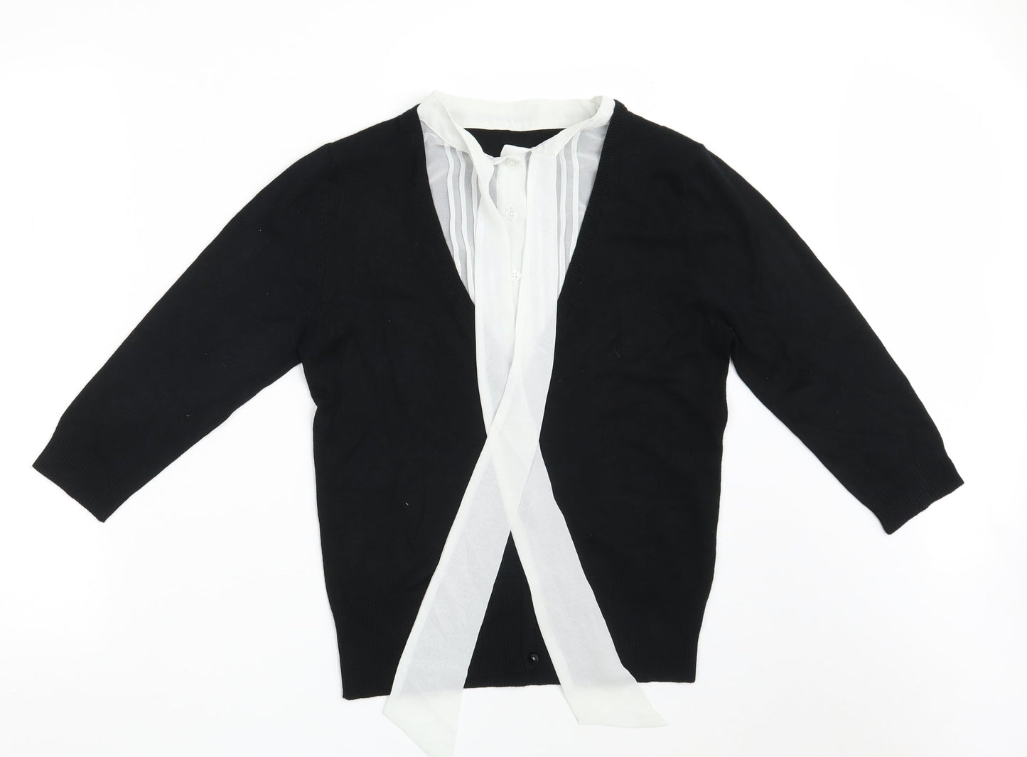 Preworn Womens Black Round Neck  Viscose Cardigan Jumper Size 12